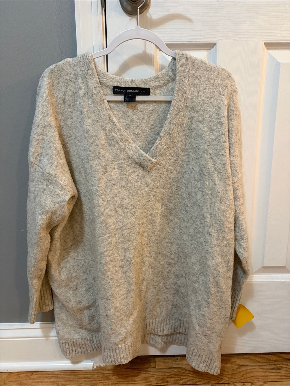 French Connection Light Cream V-Neck Oversized Sweater- Size Small